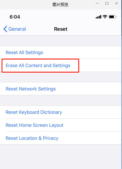 erase all content and settings