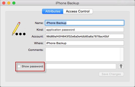 show encrypt local backup password