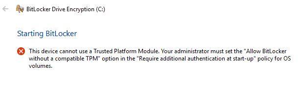 allow bitlocker without a compatible TPM