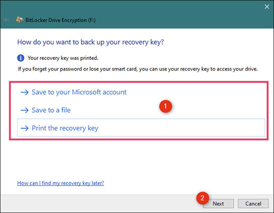 back up bitlocker recovery key
