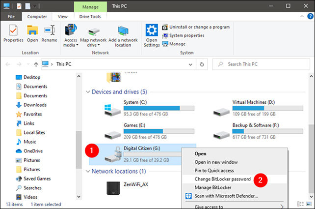 change bitlocker password through file explorer