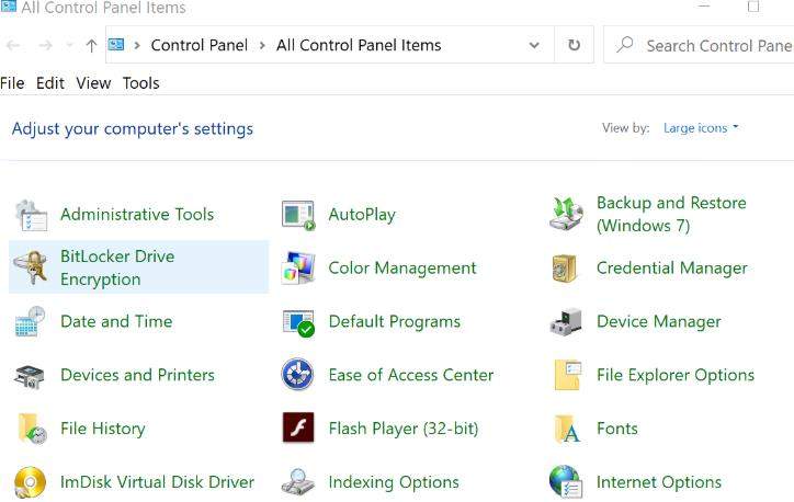change bitlocker password in control panel