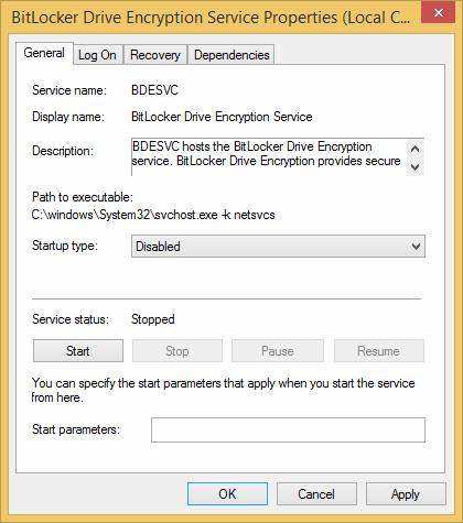 disable bitlocker in services