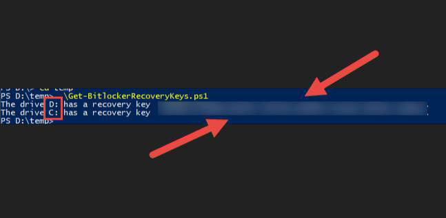 get recovery key with powershell
