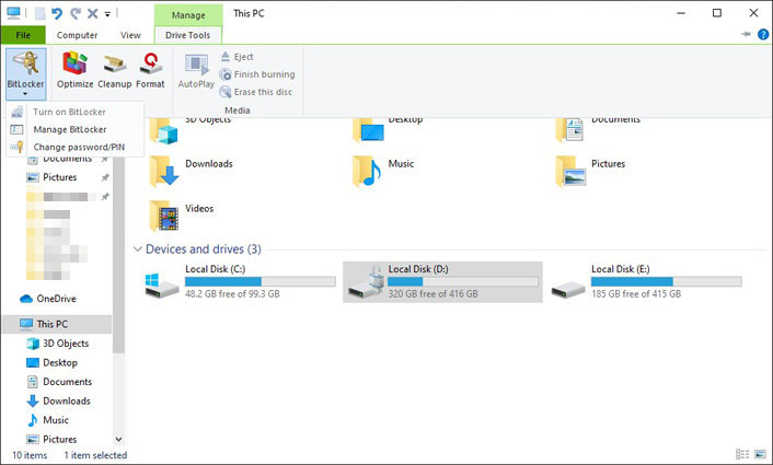 suspend bitlocker with file explorer