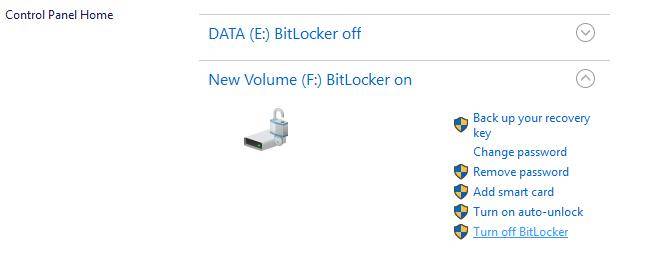 turn off bitlocker in control panel