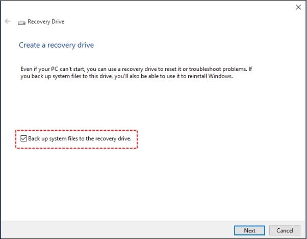 back up system file to recovery drive