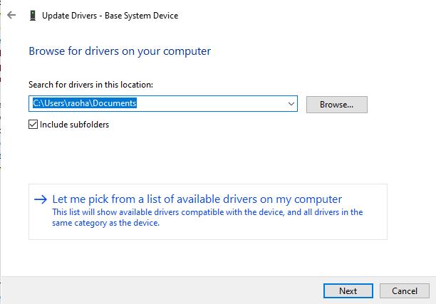 scegli Sfoglia il mio computer per il driver