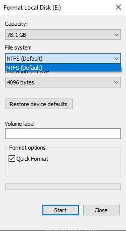 scegli NTFS