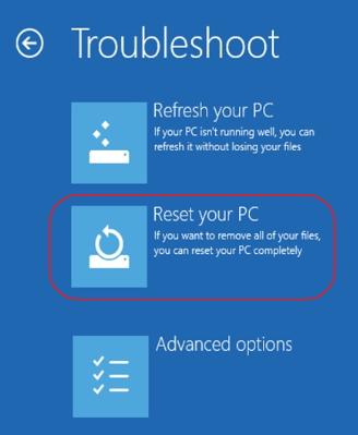 choose reset your pc