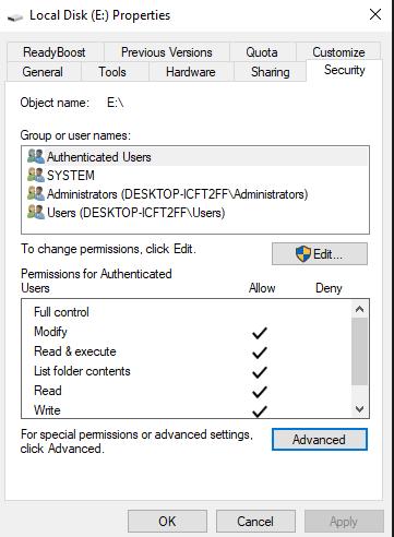 fare clic su Avanzate per correggere l'errore 0x800701b1