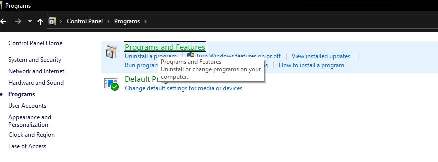 click programs and feature