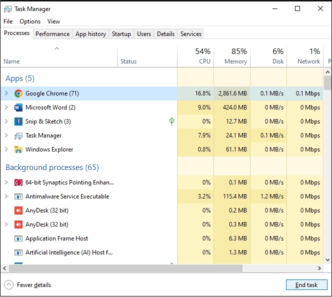 click to end process