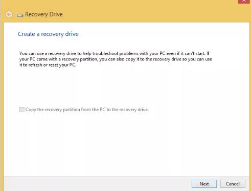 copy the recovery partition from the pc to the recovery drive