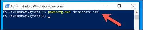 鍵入 powercfg.exe /hibernate off,然後按 Enter 鍵