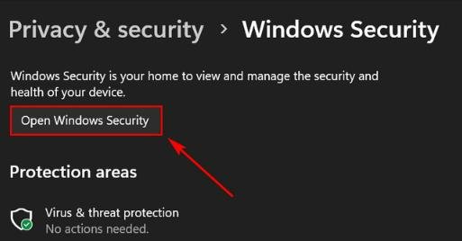 click the open windows security link