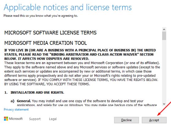 aceptar términos de la licencia