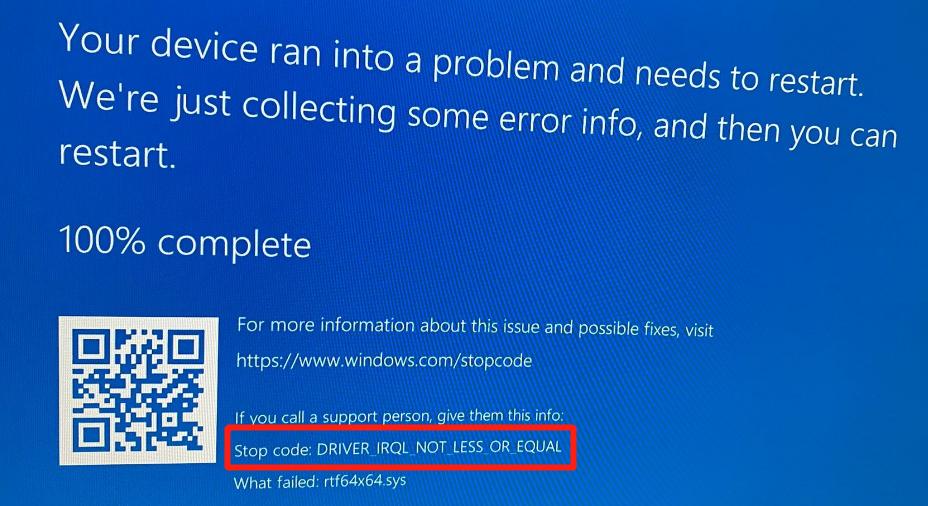 driver irql not less or equal symptom