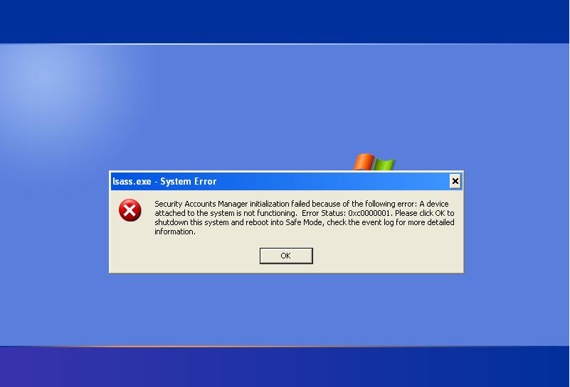 error code 0xc0000001 symptom with system error