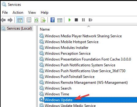 look for windows update service