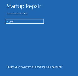 perform system startup repair and choose the user