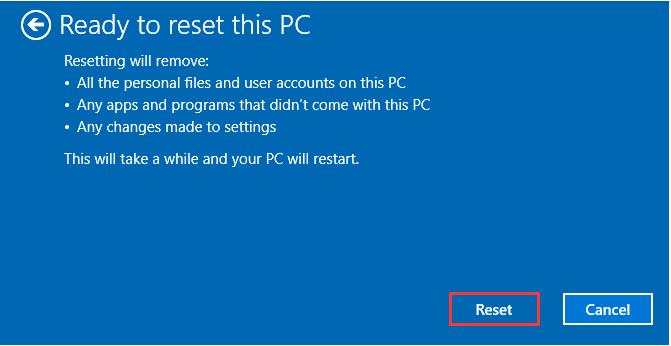 ready to reset this pc