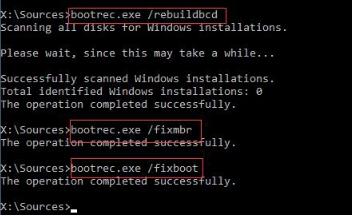 bootrec.exe /fixboot를 입력합니다. 엔터를 누릅니다.