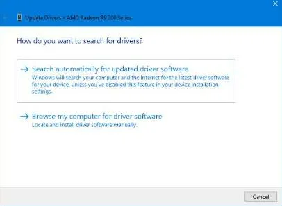 cerca automaticamente il software del driver di aggiornamento