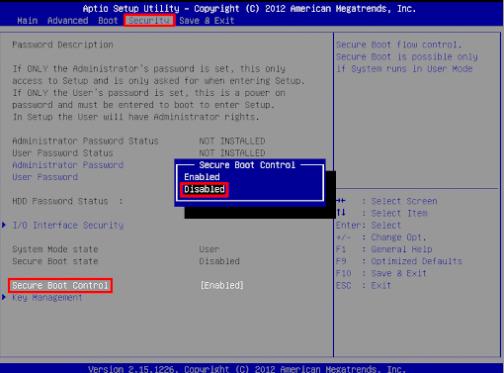 search for security tab