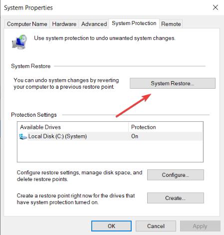 system restore option