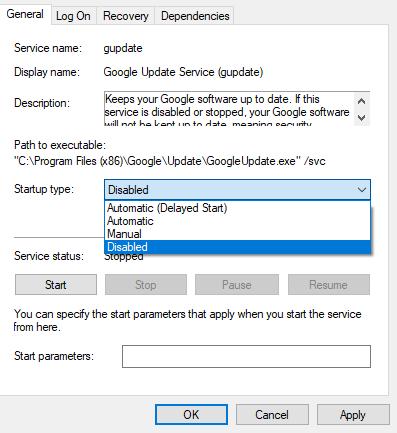 turn off google update service