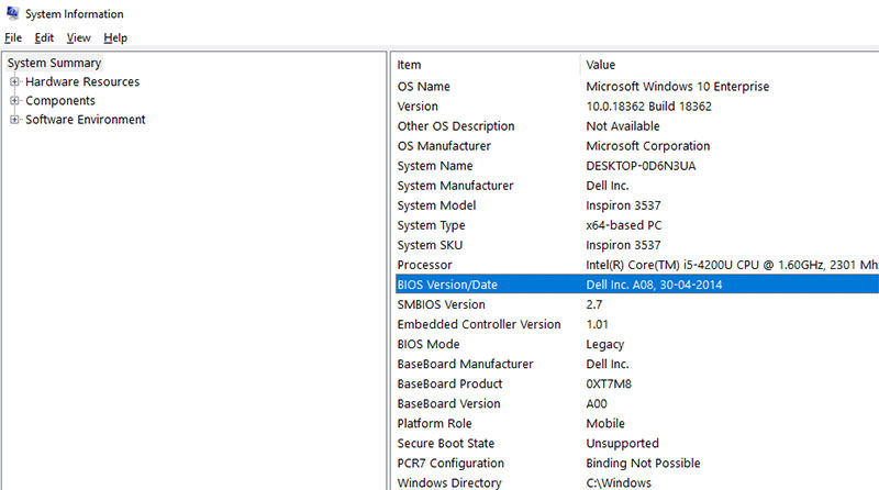 bios version check