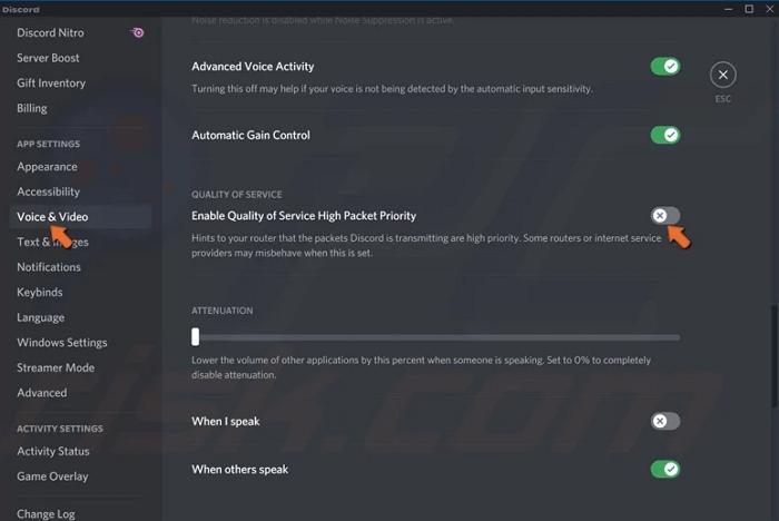 Enable Quality of Service High Packet Priority