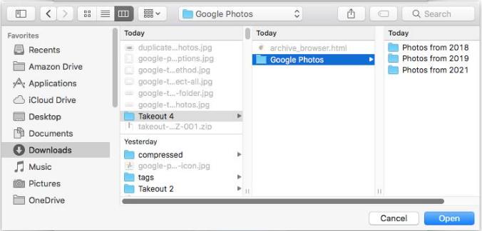 trascina la foto di google scaricata di recente