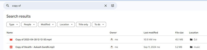 search for copy of in google drive