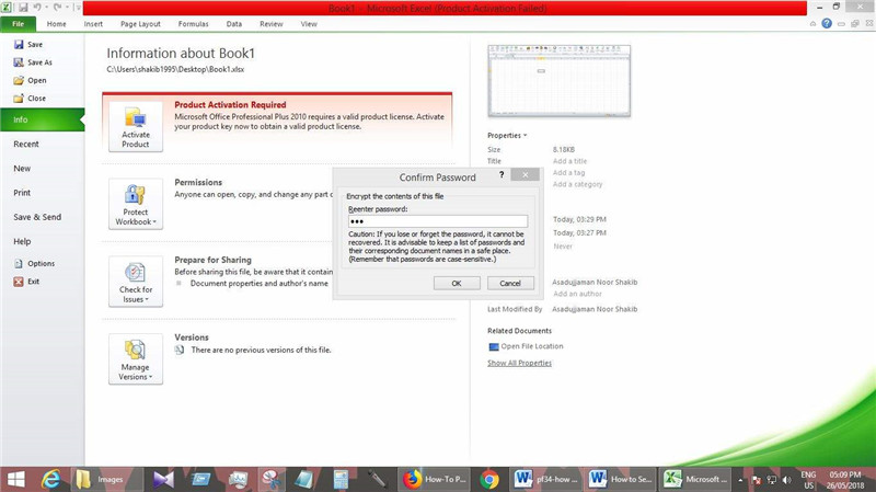 confirm password excel 2010