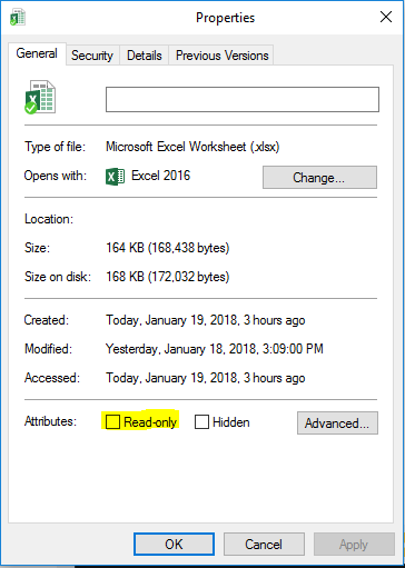 disable read only using file explorer