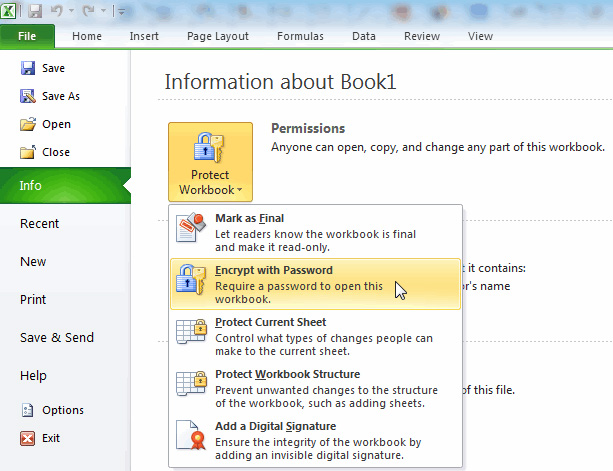 excel encrypt with password