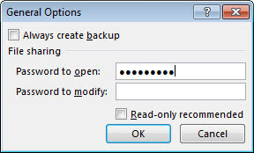 الخيارات العامة على excel