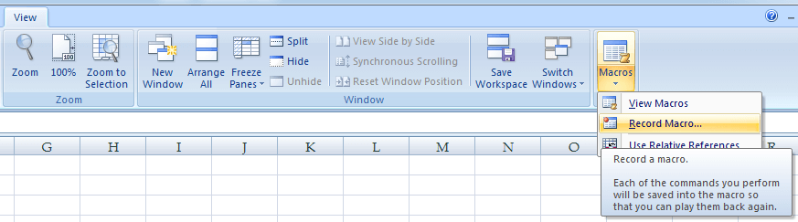 excel record macro