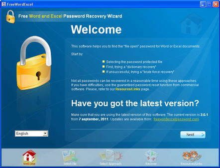 free word and Excel Password recovery wizard