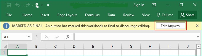 edit anyway excel 2016