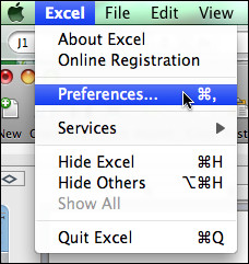تفضيلات microsoft excel على mac