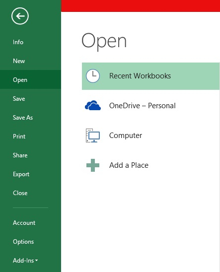 ms excel e clic su file e seleziona apri