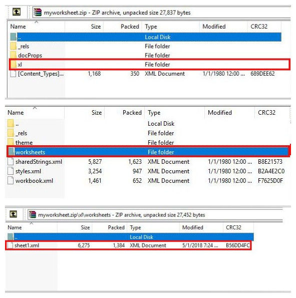 apri zip file