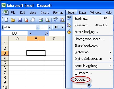 خيارات 2003 ms excel