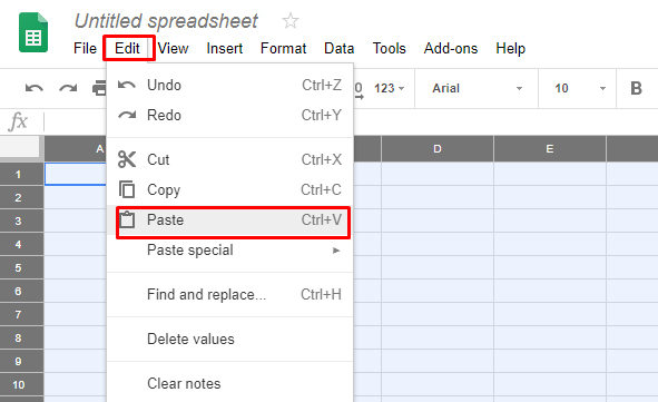 paste worksheet