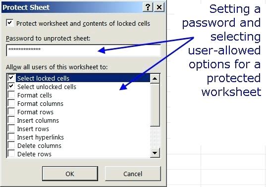 protect sheet dialogue box excel 2003