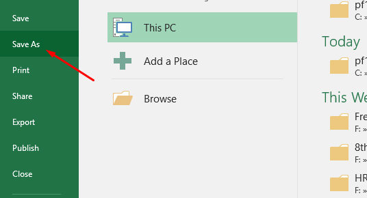 خاصية حفظ باسم لحذف كلمة مرور excel