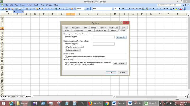 security advanced excel 2003